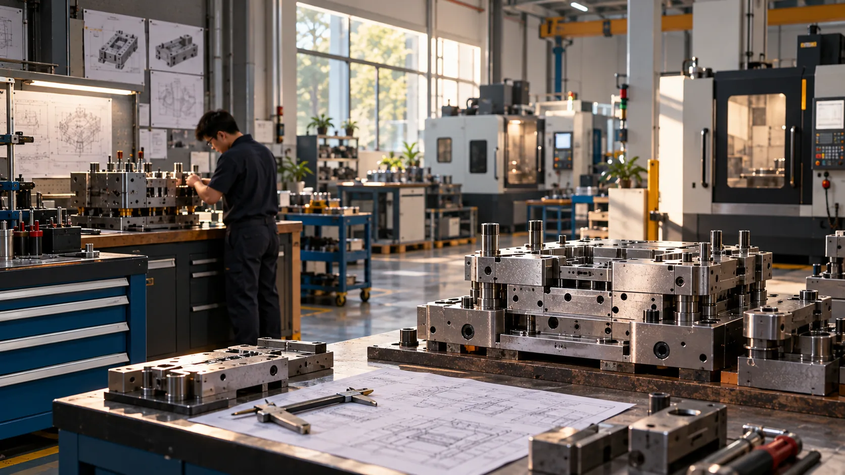 Progressive die close-up — stamping die designed and built in the WERIX tool room