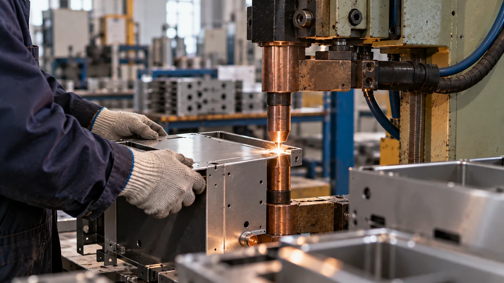 Resistance spot welding on sheet metal assembly — high-speed production