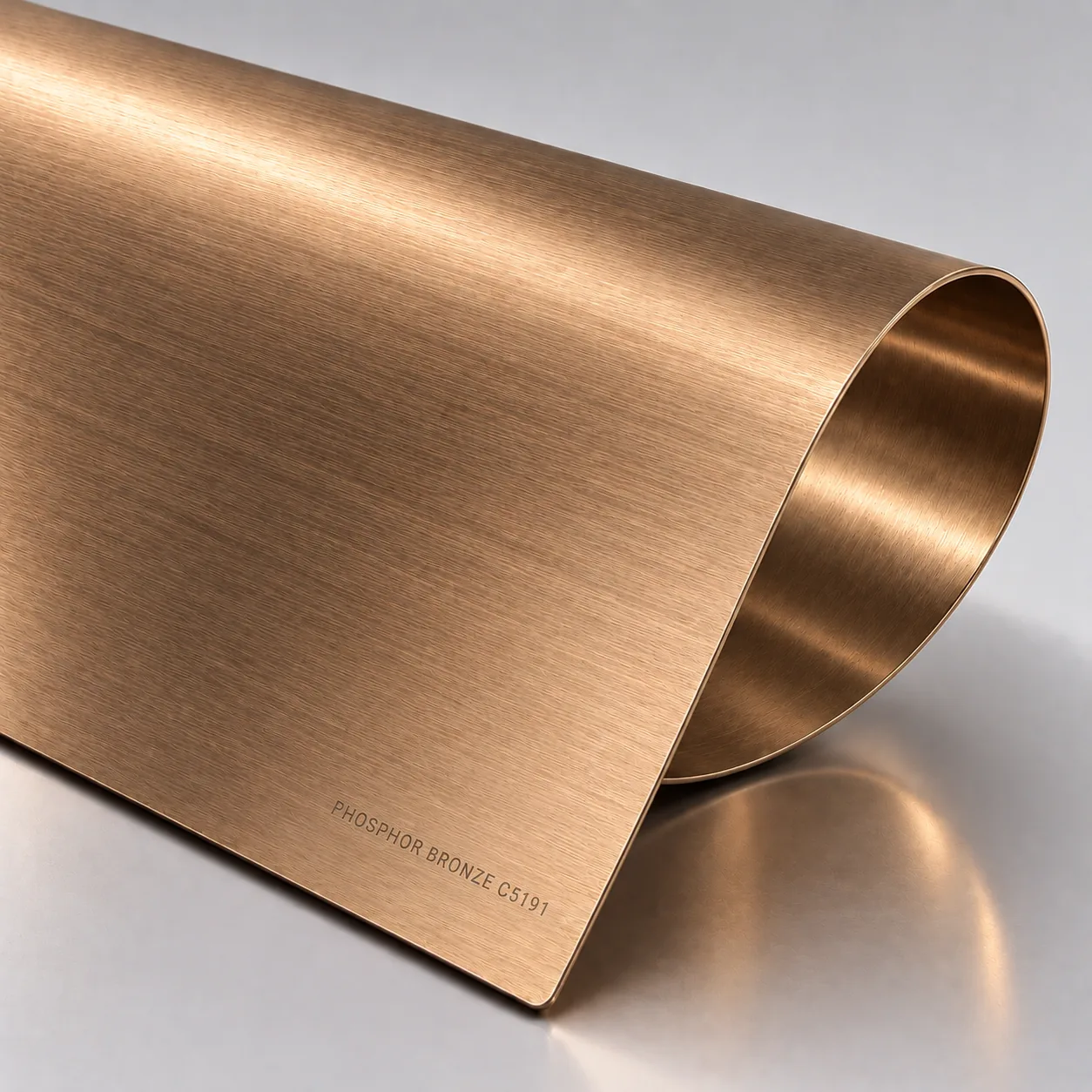 C5191 phosphor bronze coupon with the deep reddish-bronze tone used for stamped spring contacts and wear strips